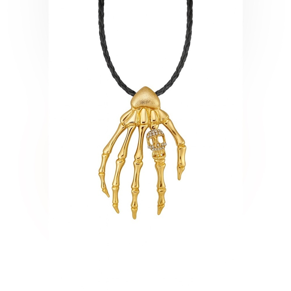 Trendy Gold Tone Skeleton Hand Necklace 💛